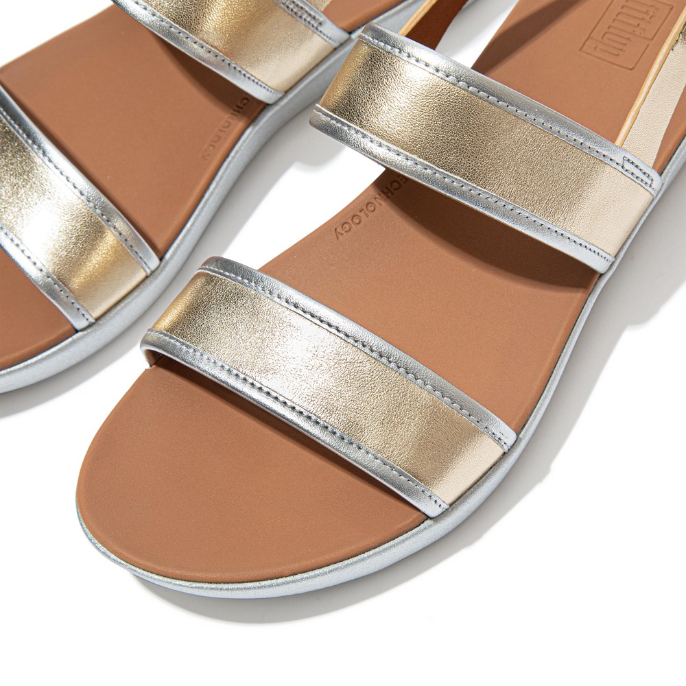 Fitflop Womens Sandals - Barra Metallic Back-strap - Gold - 284-NBIHXF